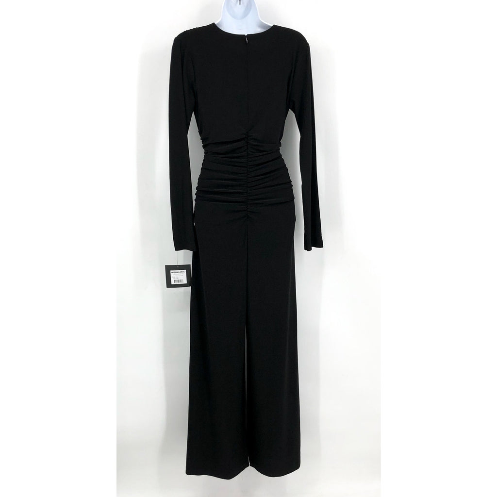 NORMA KAMALI V-Neck Shirred Waist Jumpsuit Medium 38 Black Long Sleeve NWT