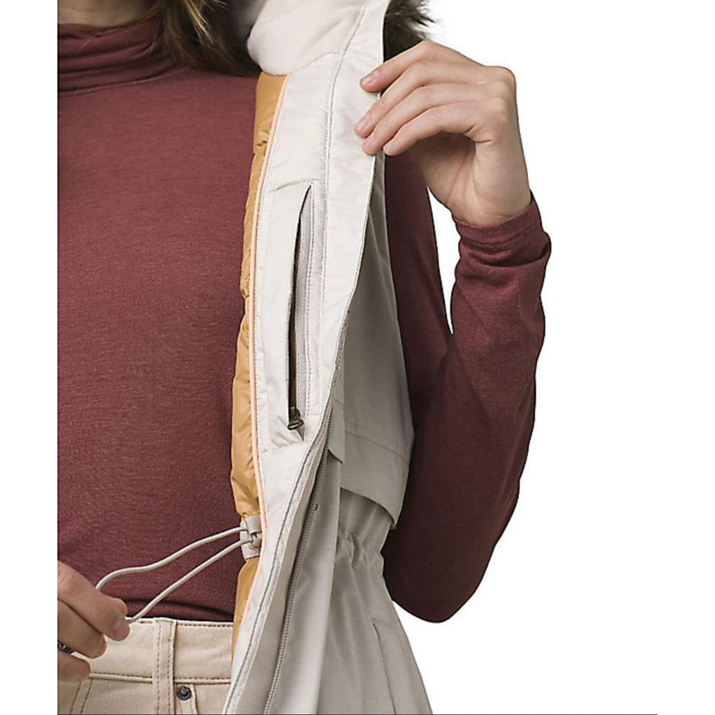 Prana Womens Banajaara Down Vest Large Cream Puffer Hooded Faux Fur NWT $250