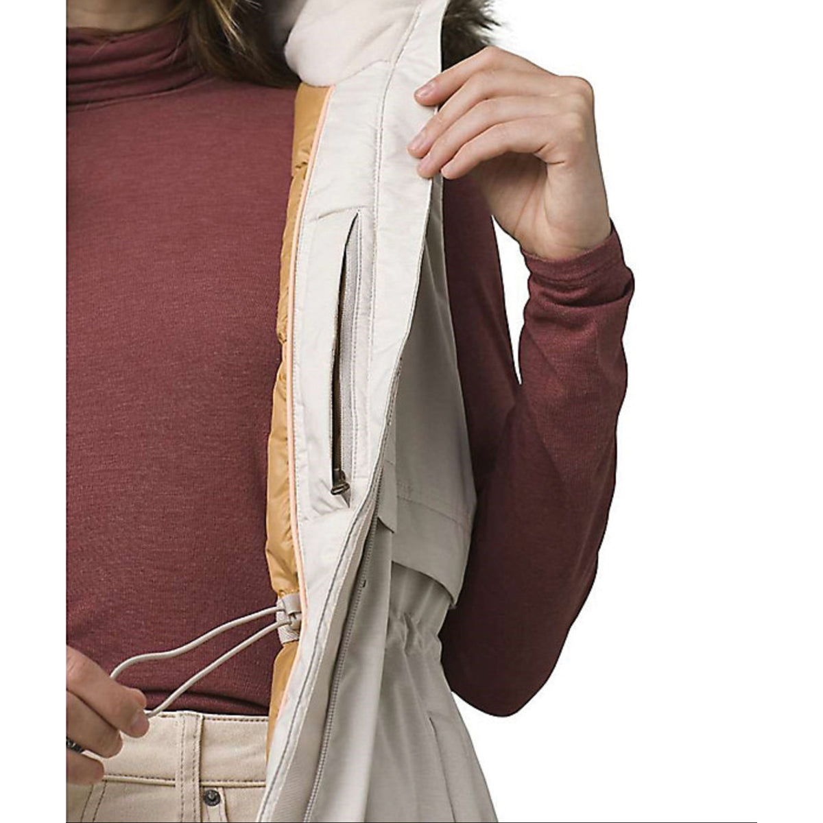 Prana Womens Banajaara Down Vest Large Cream Puffer Hooded Faux Fur NWT $250