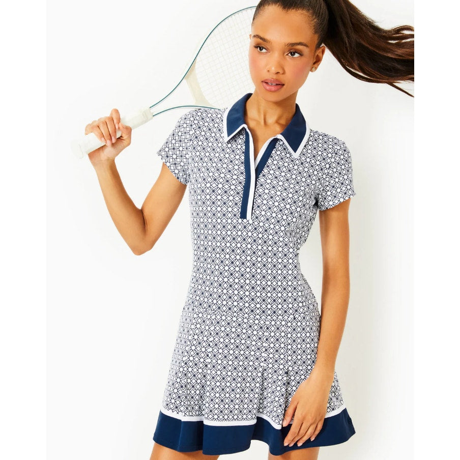 LILLY PULITZER Womens Luxletic Jessamy Dress Large Low Tide Navy Blue UPF 50 NWT