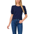 CECE Womens Knit Top Small Classic Navy Blue Pearl Button Short Sleeve NWT