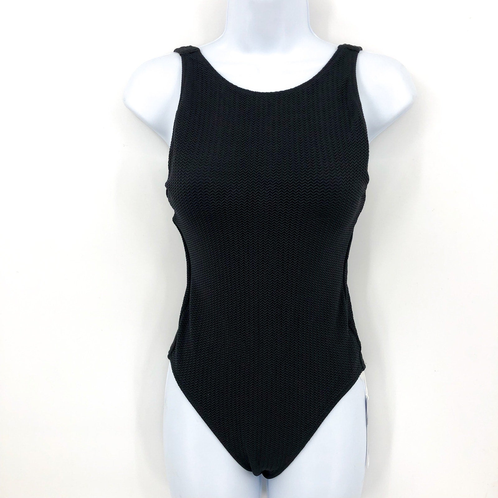 SEAFOLLY Sea Dive High Neck One Piece Swimsuit Size 4 Black Lace Up Back NWT