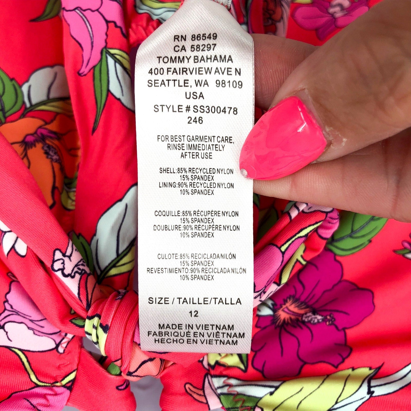 TOMMY BAHAMA Summer Reversible One Piece Swimsuit Size 12 Pink White Floral NWT