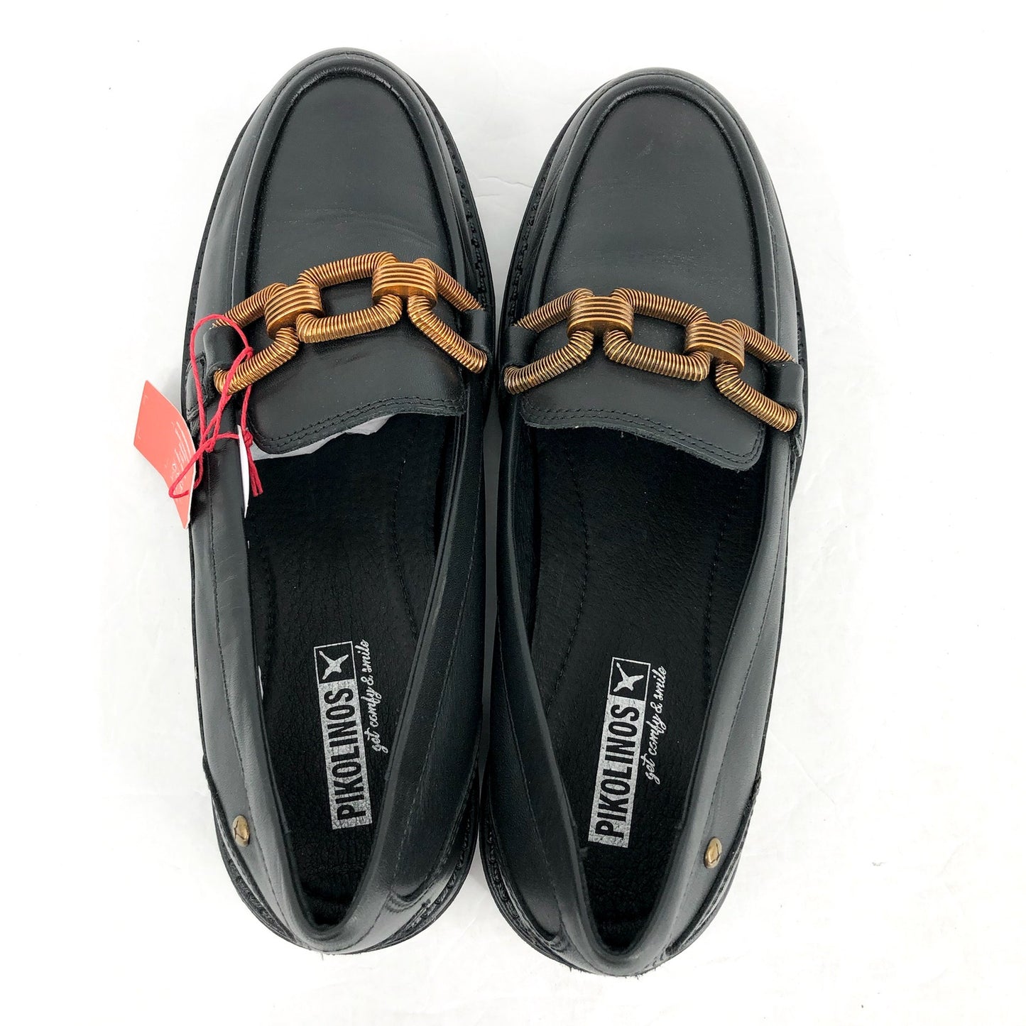 PIKOLINOS Women Aviles Platform Loafer EU 39 US 8.5 Black Leather Chain Link NIB