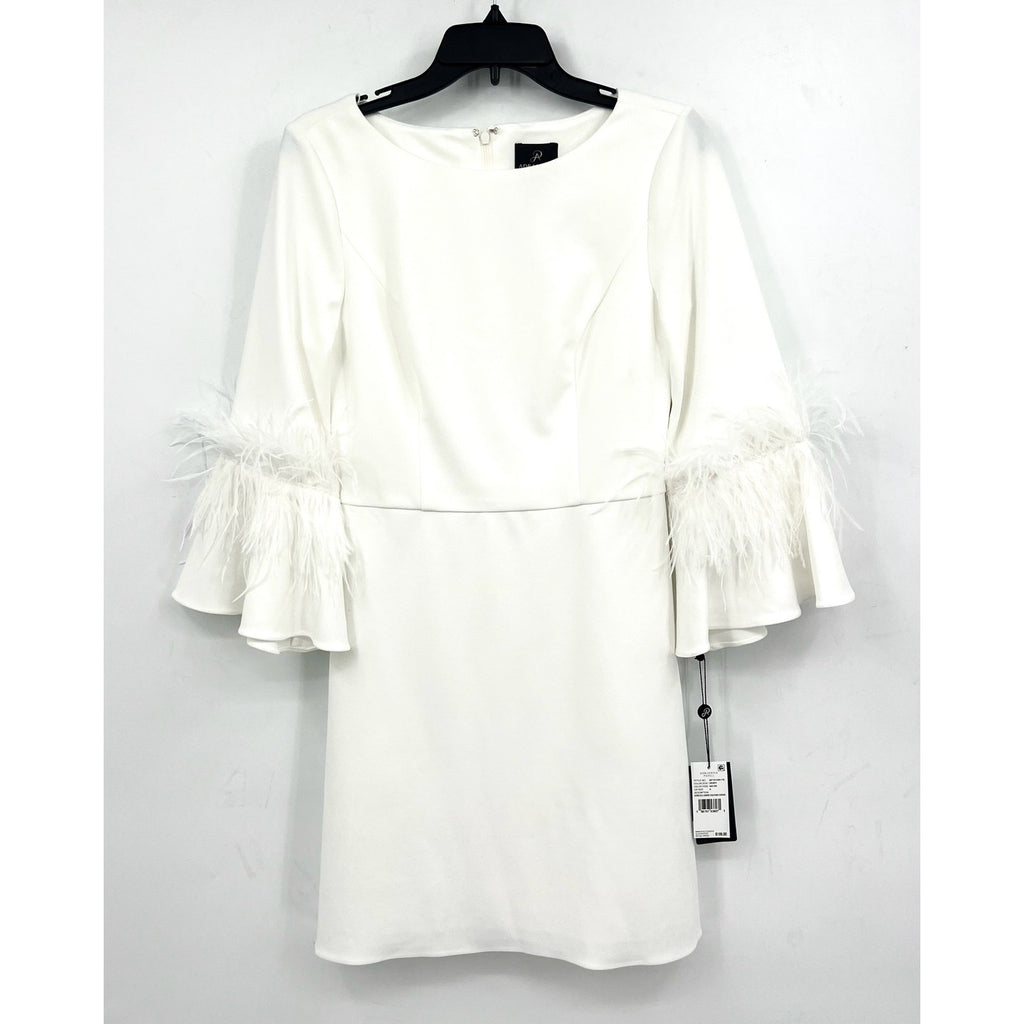 ADRIANNA PAPELL Women's Stretch Crepe Feather Dress Size 4 Ivory Boatneck NWT