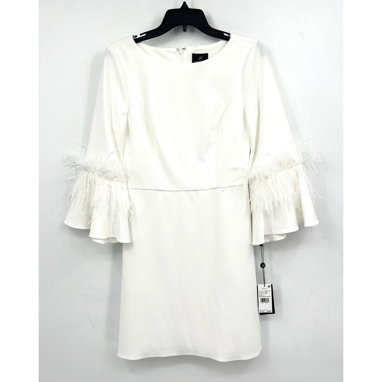 ADRIANNA PAPELL Women's Stretch Crepe Feather Dress Size 4 Ivory Boatneck NWT