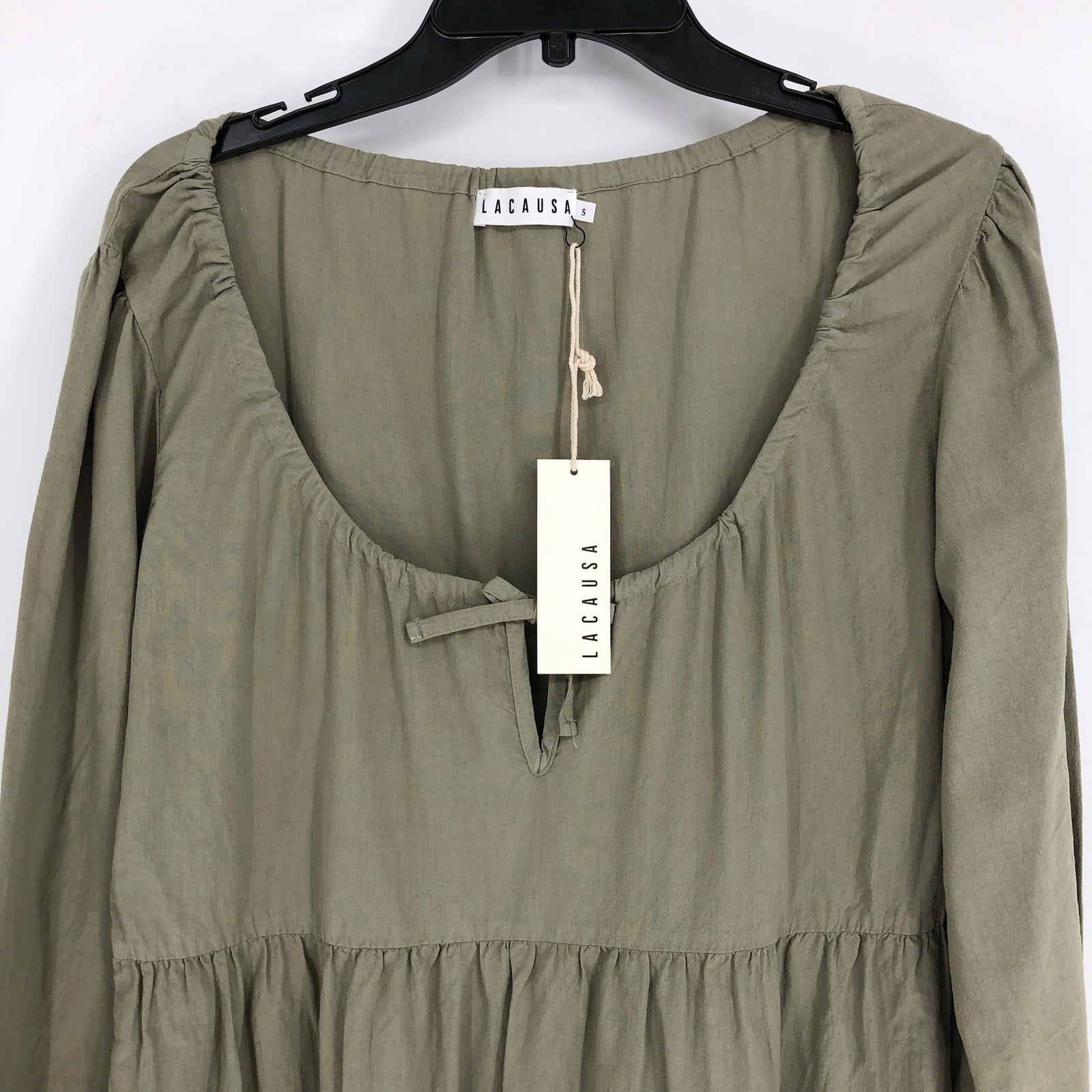 LACAUSA Women's Tate Tiered Midi Dress Small Eucalyptus Green Long Sleeve NWT