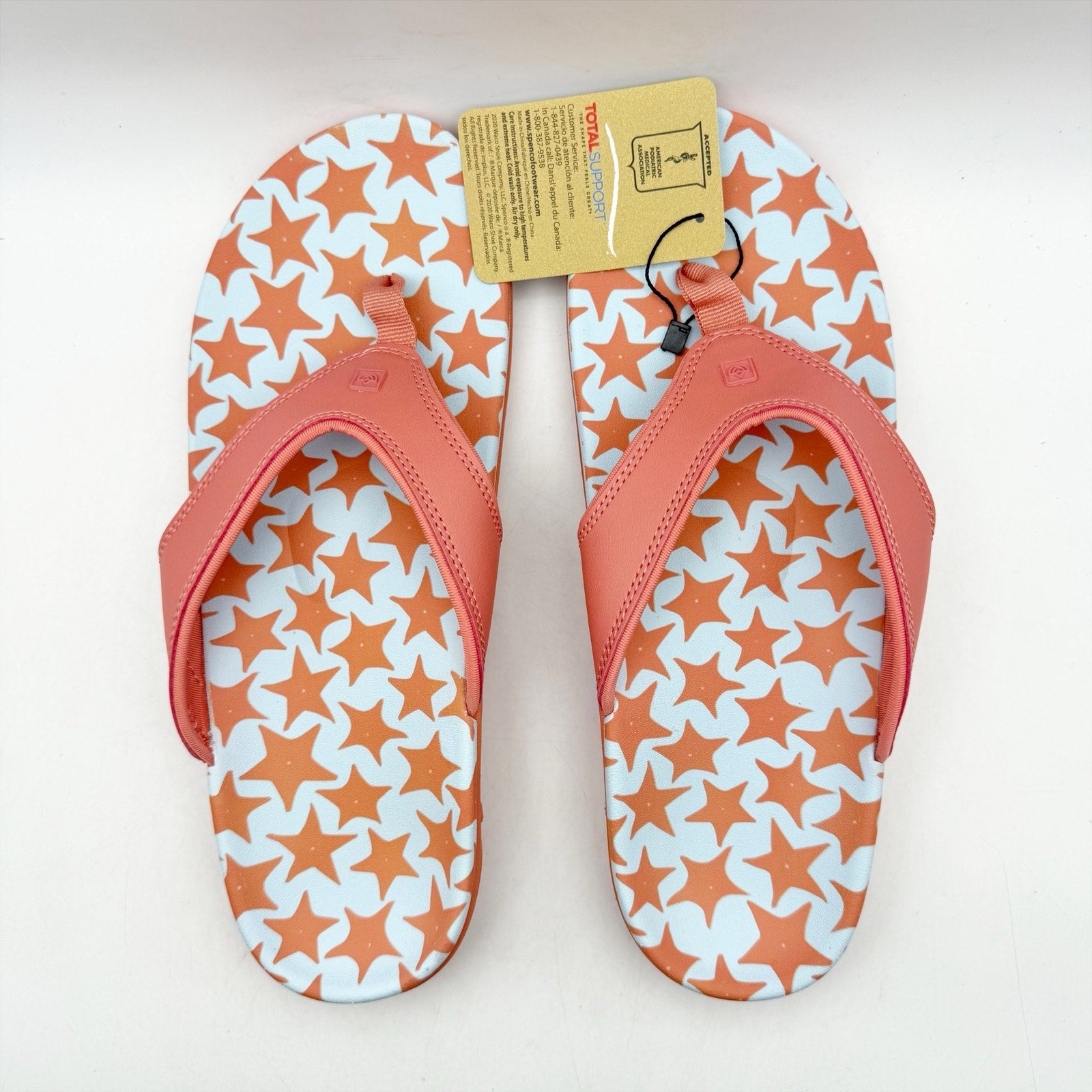 Spenco Womens Yumi Ocean Shell Thong Sandals US 12 Starfish Pink Flip Flops NWOB