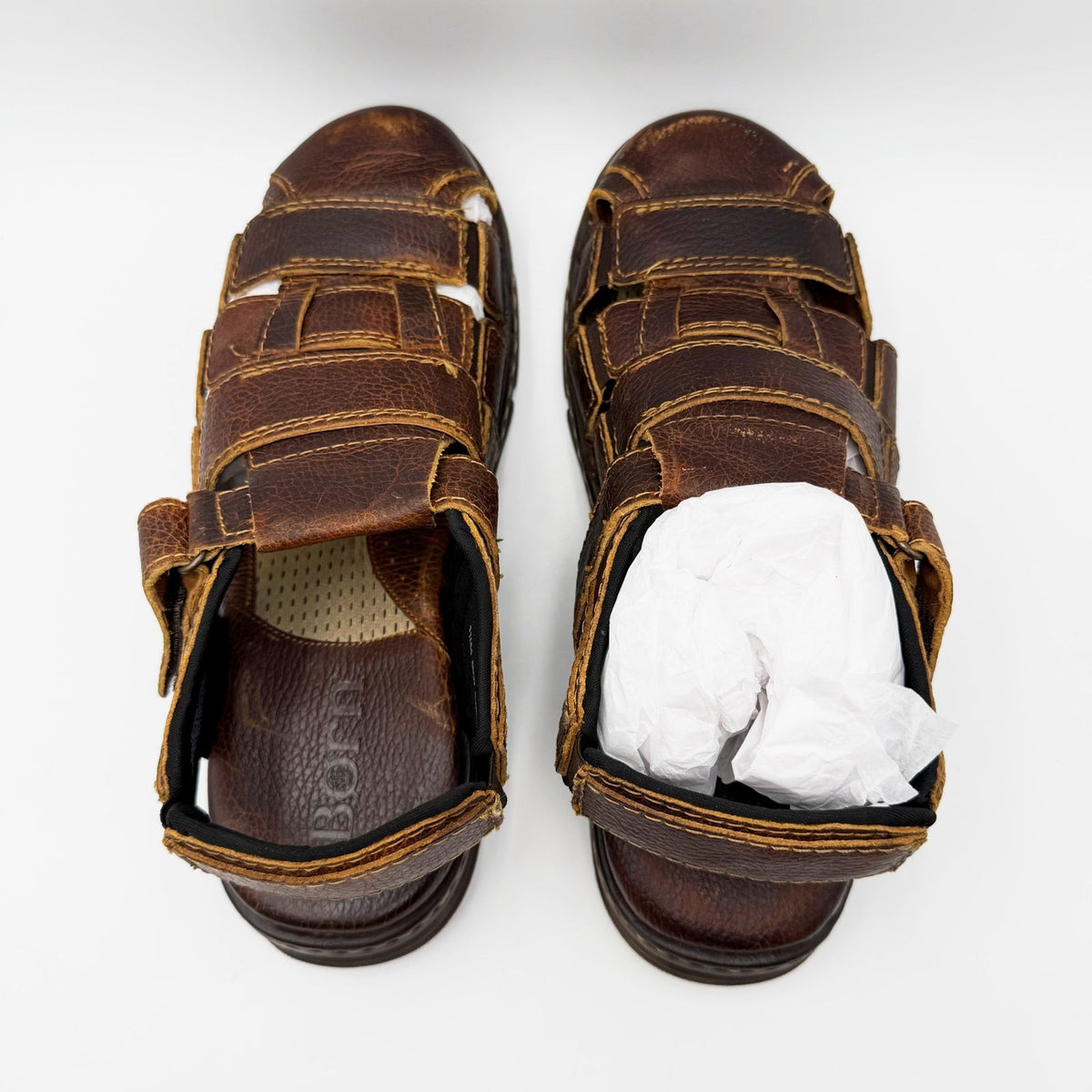 Born Mens Colby Fisherman Sandals Size 11 EU 44 Brown Tan Saddle Leather NIB