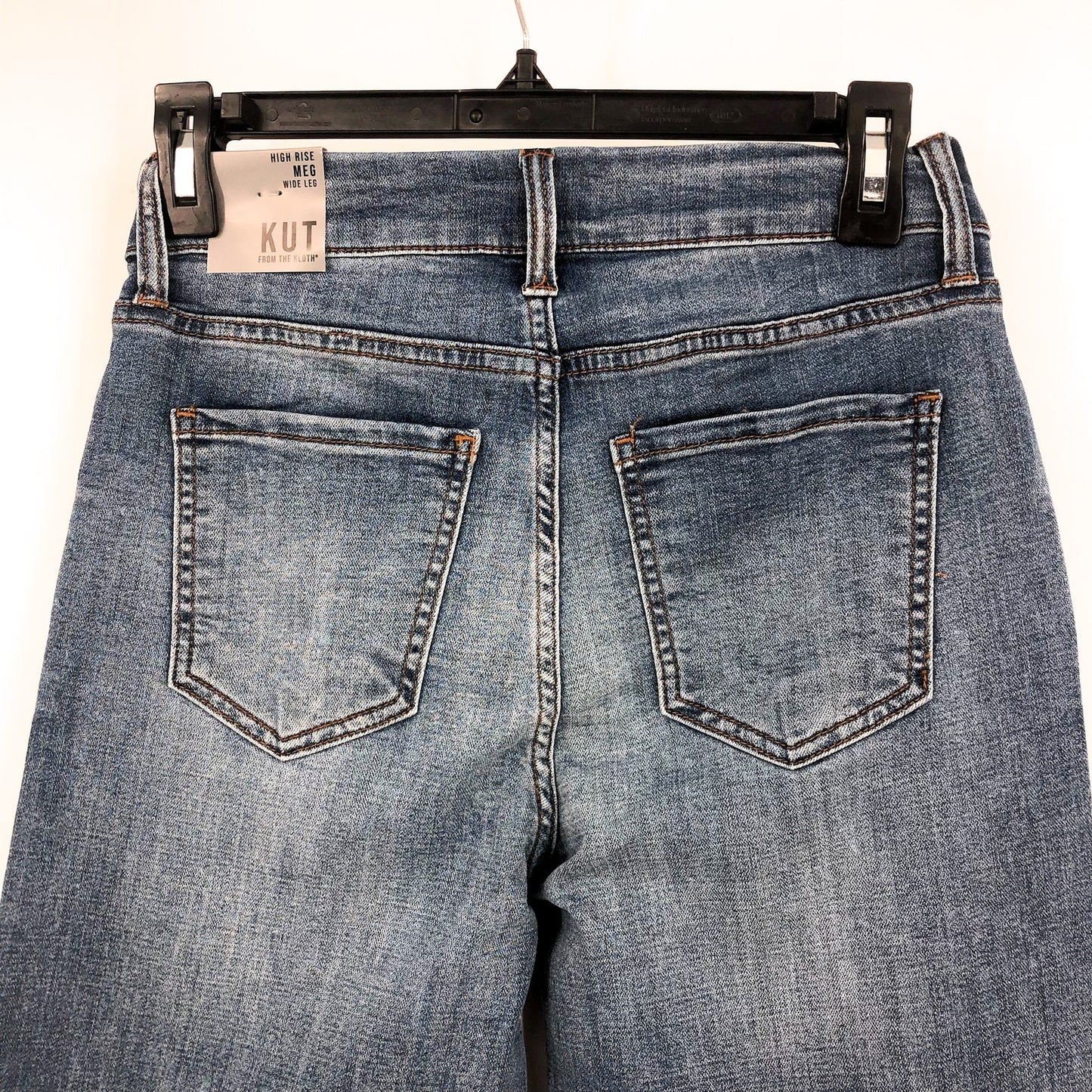 KUT FROM THE KLOTH Meg Wide Leg Jeans 00 Petite Blue Exposed Button NWT