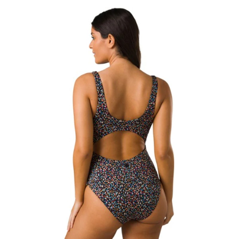 PRANA Women's Ruby Beach One-Piece Swimsuit Large Black Multi Alotta Dots NWT