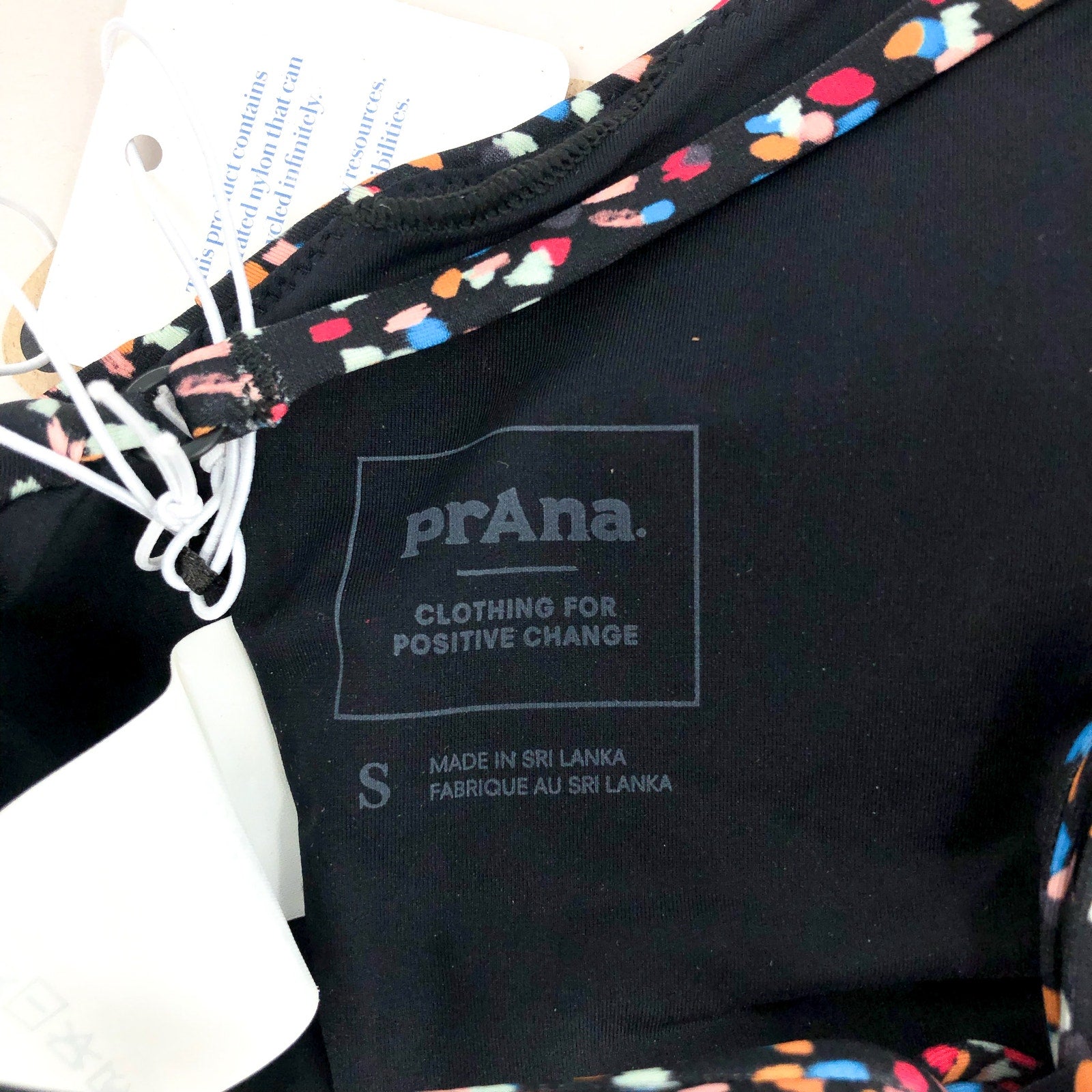 PRANA Women's Onyx Bay Bikini Top Small Black Alotta Dots High Neck NWT