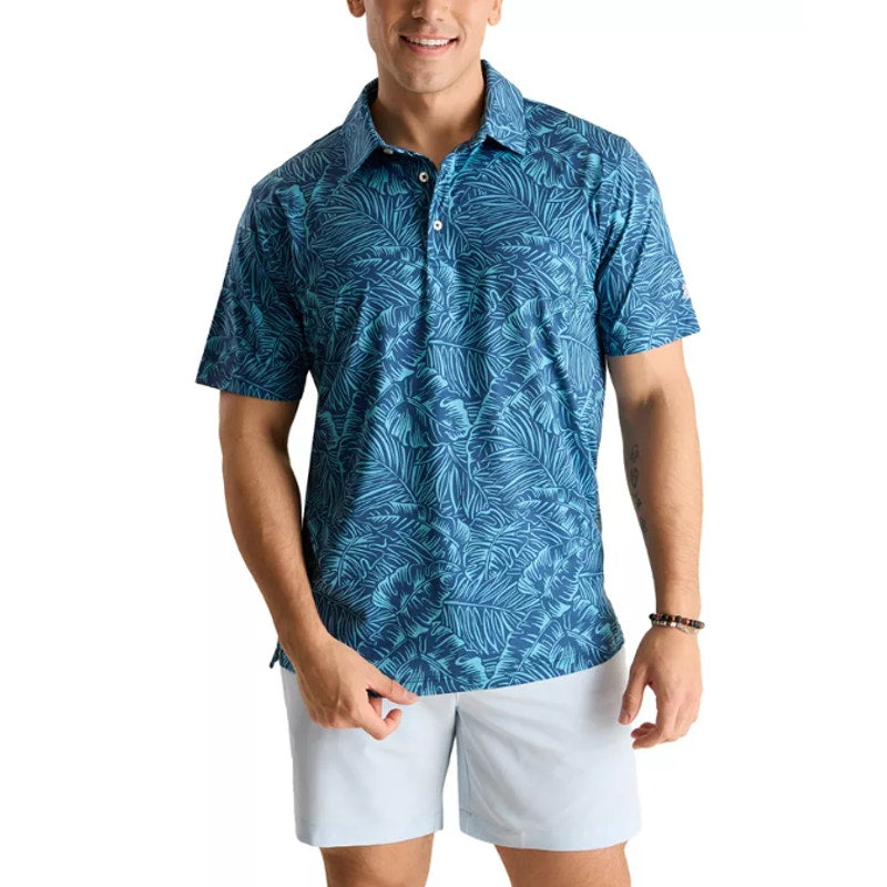CHUBBIES Mens Performance Polo Shirt Large Blue Dyed And True Print SS NWT