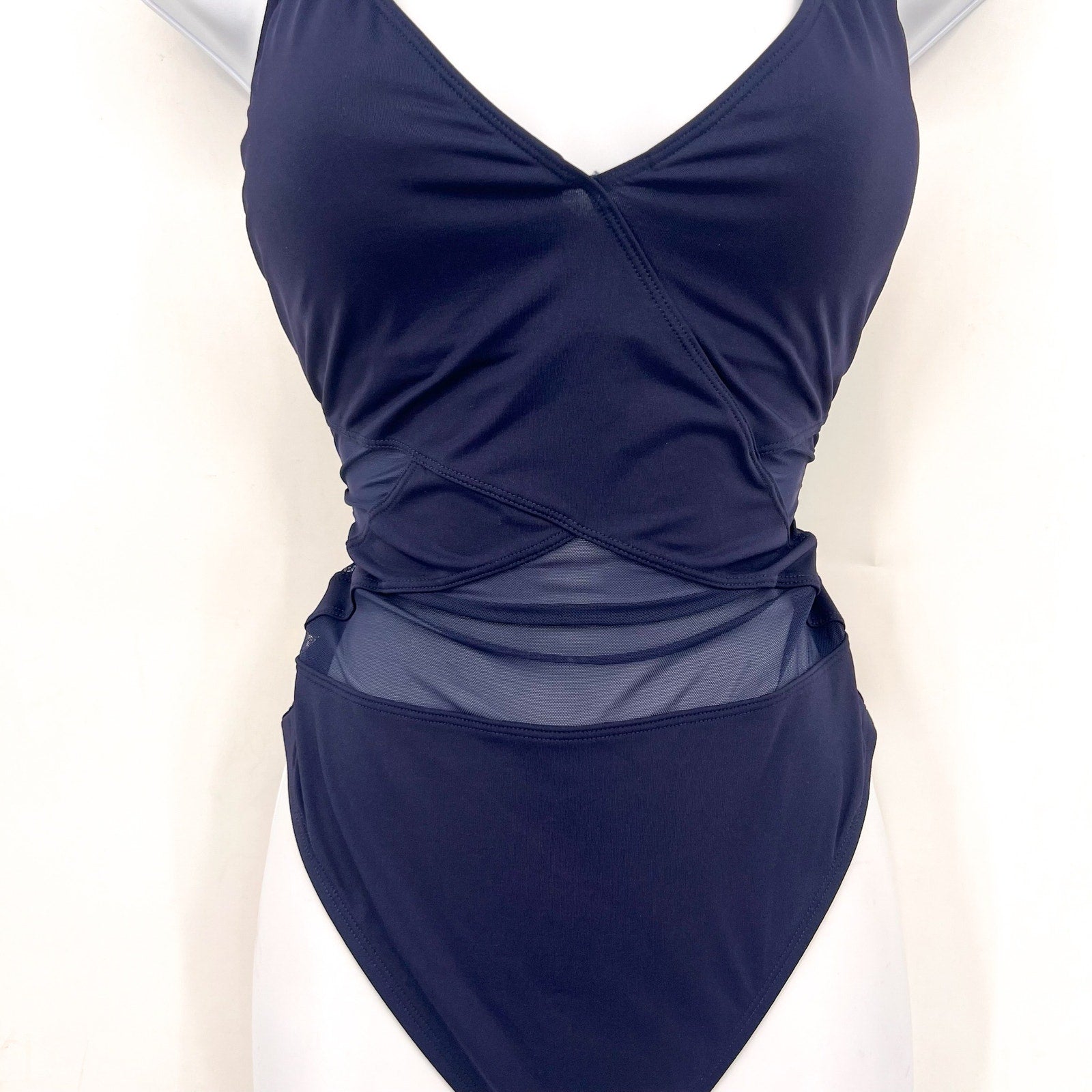 BLEU ROD BEATTIE Don't Mesh With Me One Piece Swimsuit Size 8 Navy Blue NWT