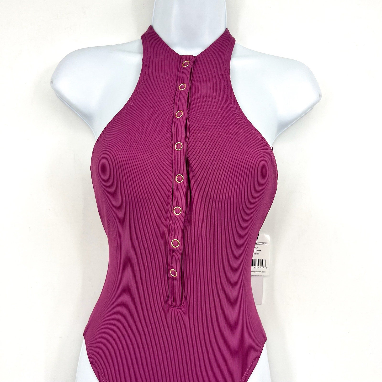 ROBIN PICCONE Amy One Piece Swimsuit Size 2 Purple Lotus High Neck Open Back NWT