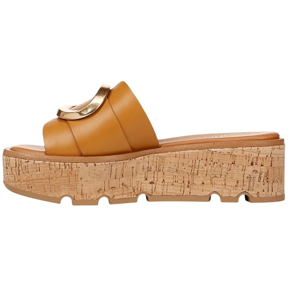 Franco Sarto Womens Hoda Cork Platform Slide Sandals US 6.5 M Tan Leather NWOB