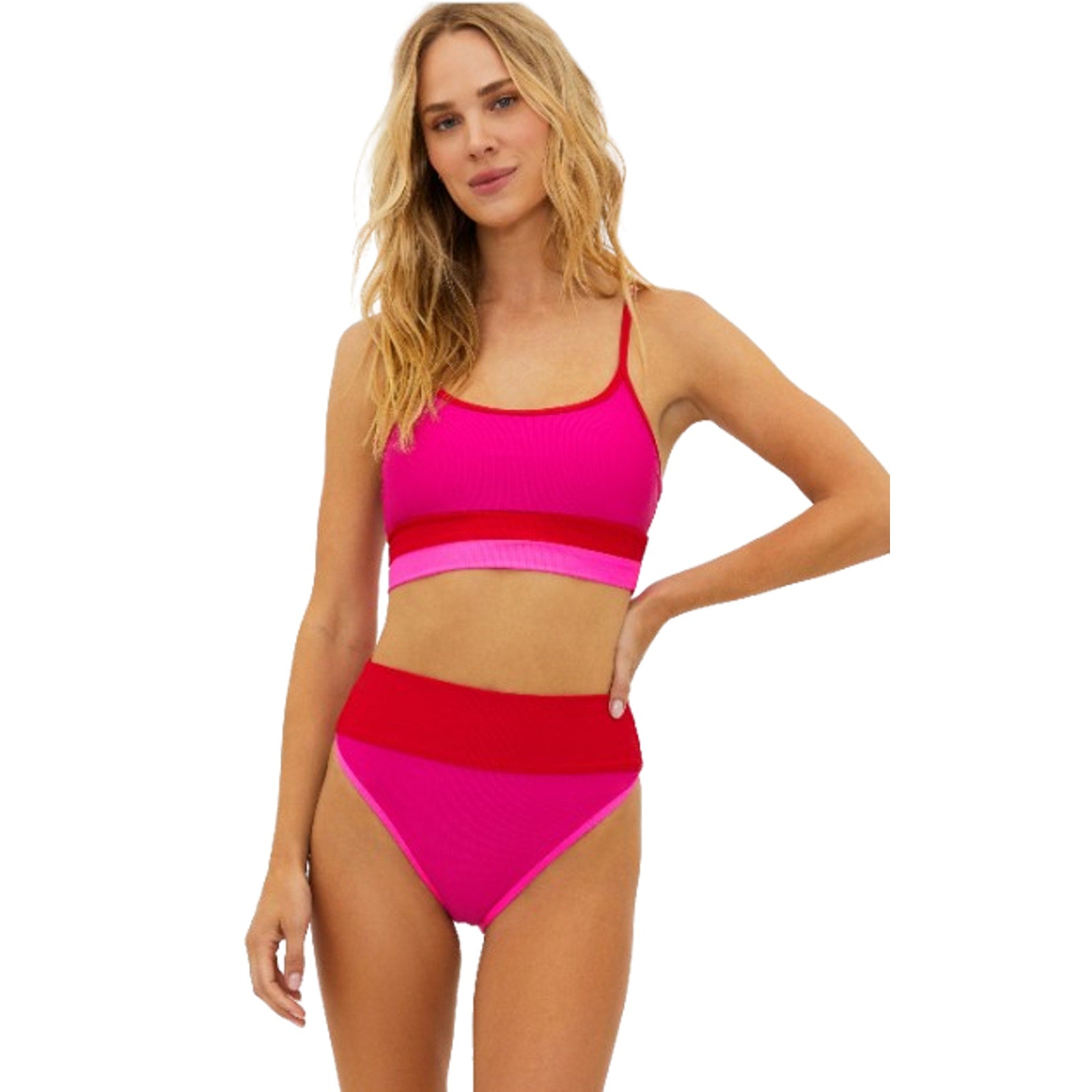 BEACH RIOT Emmy High Waist Bikini Bottom Medium Fuchsia Red Neon Pink NWOT