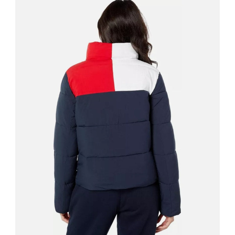 TOMMY JEANS Womens Big Logo Colorblock Puffer Ski Coat Medium Blue White NWT