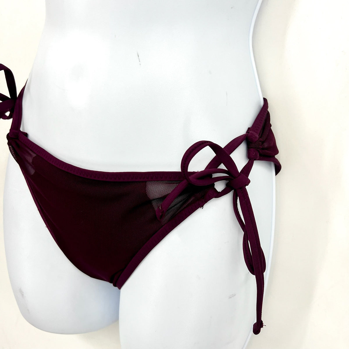 BECCA Women's Muse Mesh-Inset Side-Tie Bikini Bottoms XS Purple Aubergine NWT