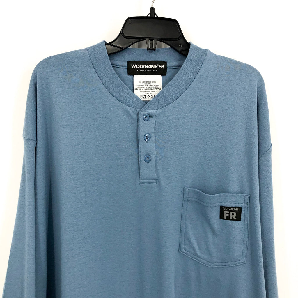 WOLVERINE Mens Guardian Cotton Long Sleeve Henley Shirt XXL Blue Flame Resis NWT