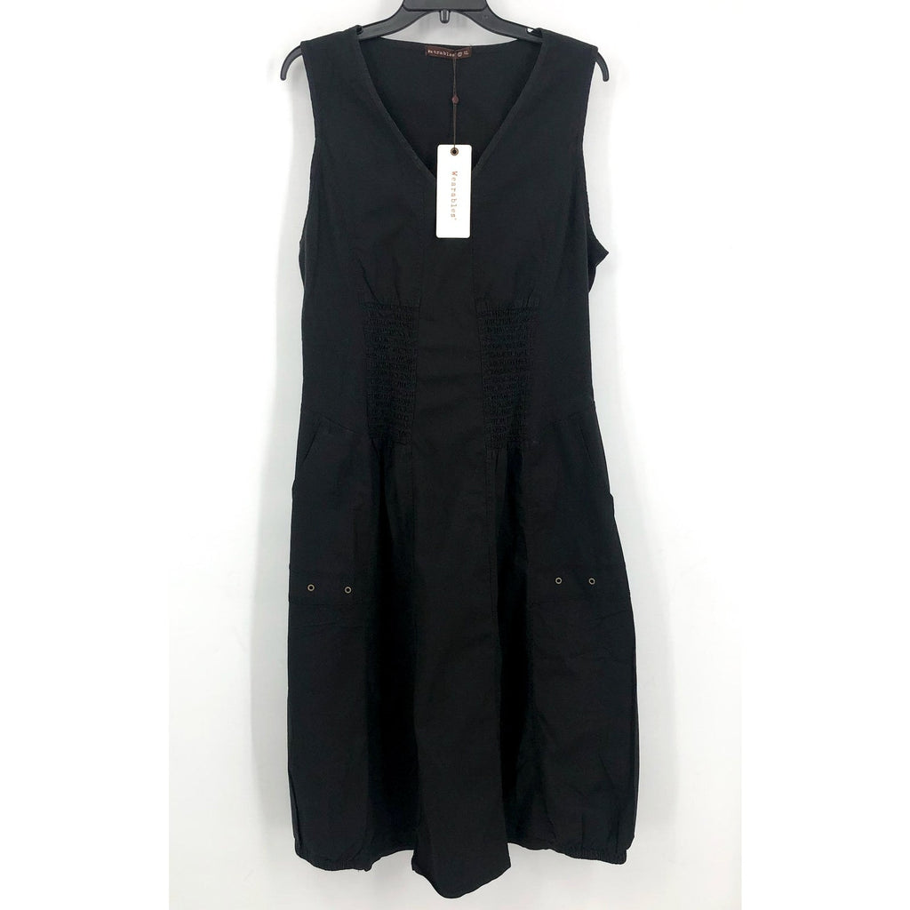 XCVI Women's Gibbon Tank Dress 2.0 Small Black V Neck Sleeveless Pockets NWT