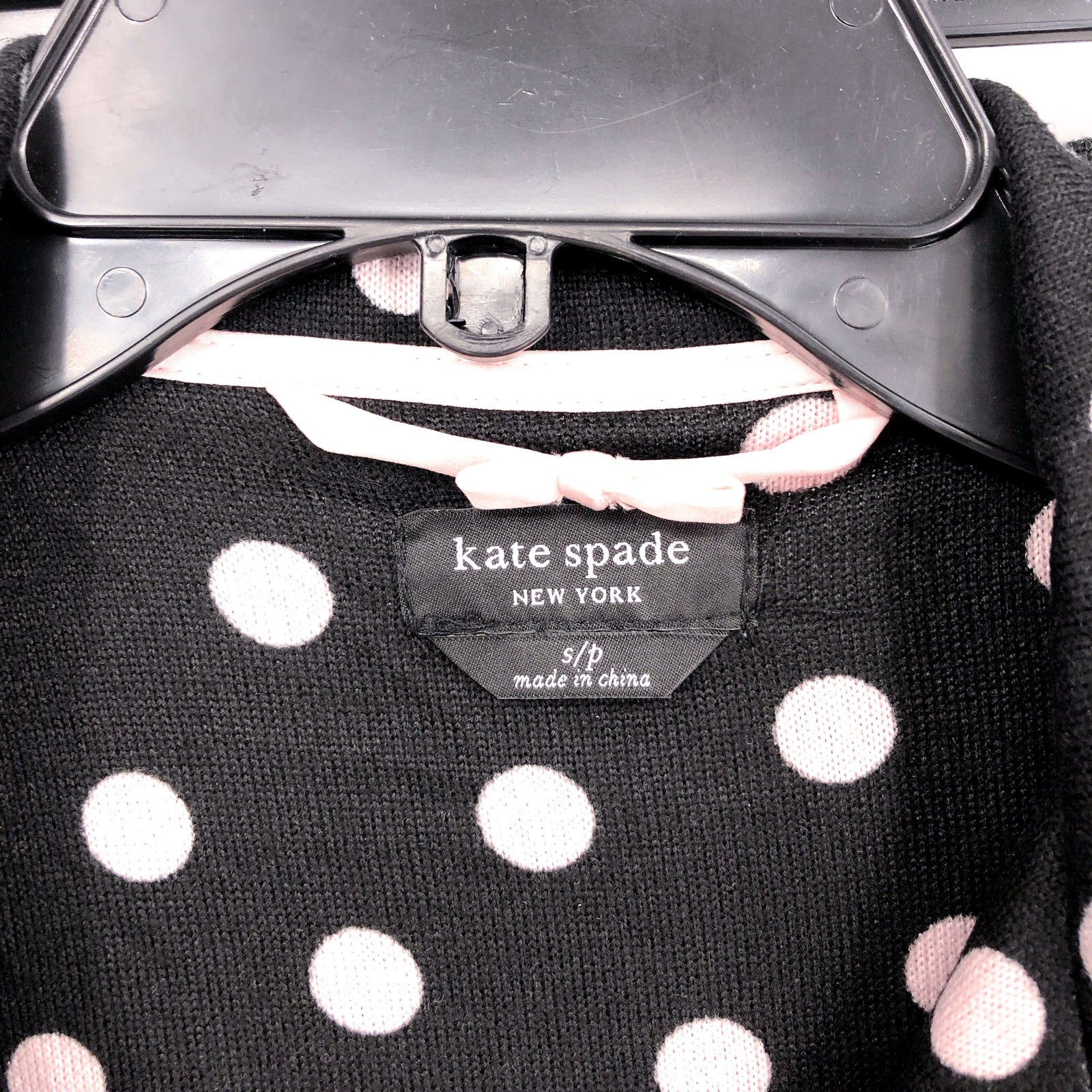 KATE SPADE Womens Long Sleeve Sweater Knit Pajama Set Small Black White Dot NWT