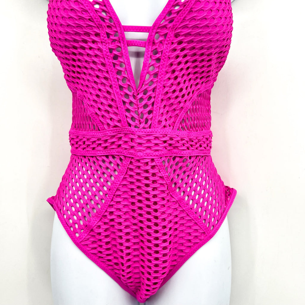 BECCA Women's Castaway Textured One-Piece Swimsuit Small Azalea Pink NWT