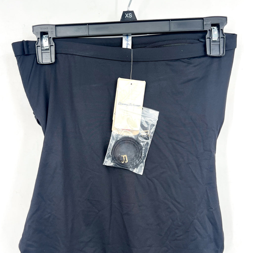TOMMY BAHAMA Pearl Bandeau One-Piece Swimsuit Size 4 Black Shirred NWT