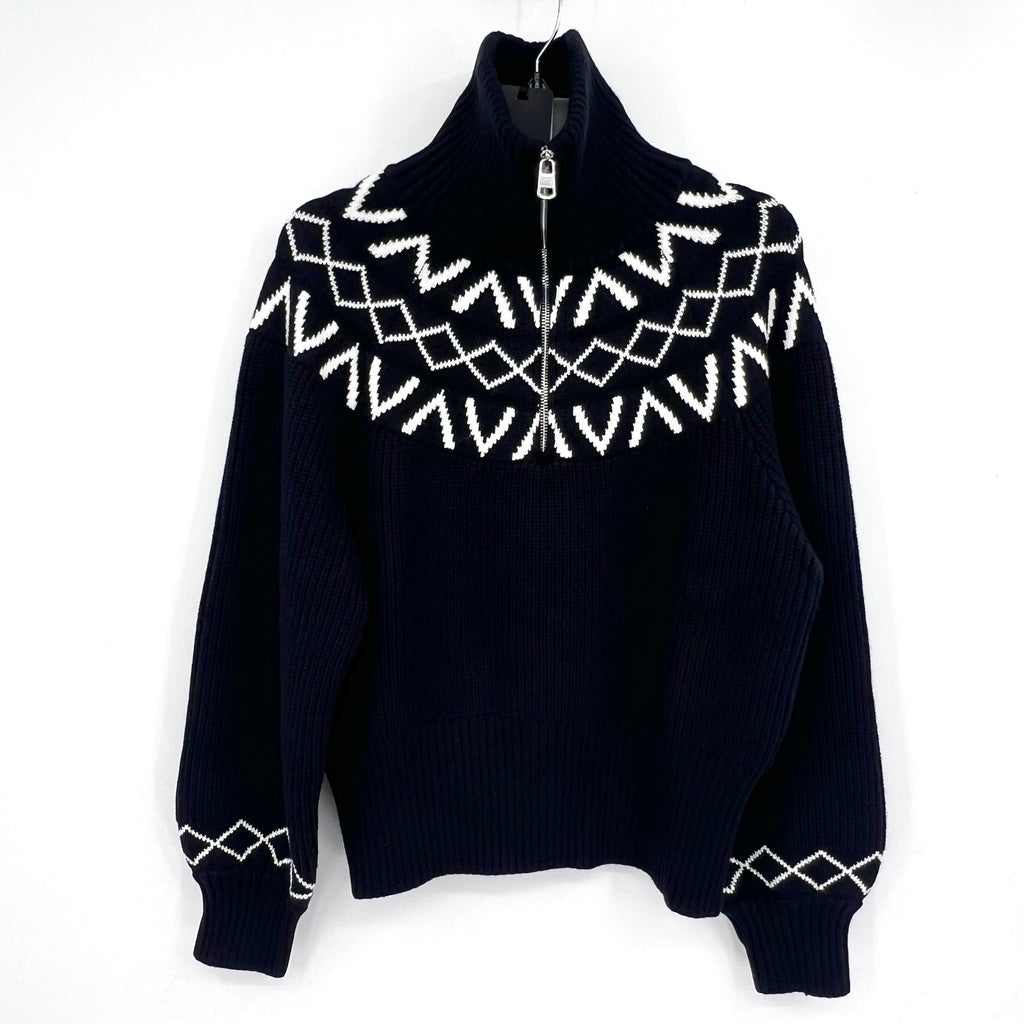 VARLEY Sigrid Fairisle Half-Zip Knit Sweater Medium Black Long Sleeve NWT
