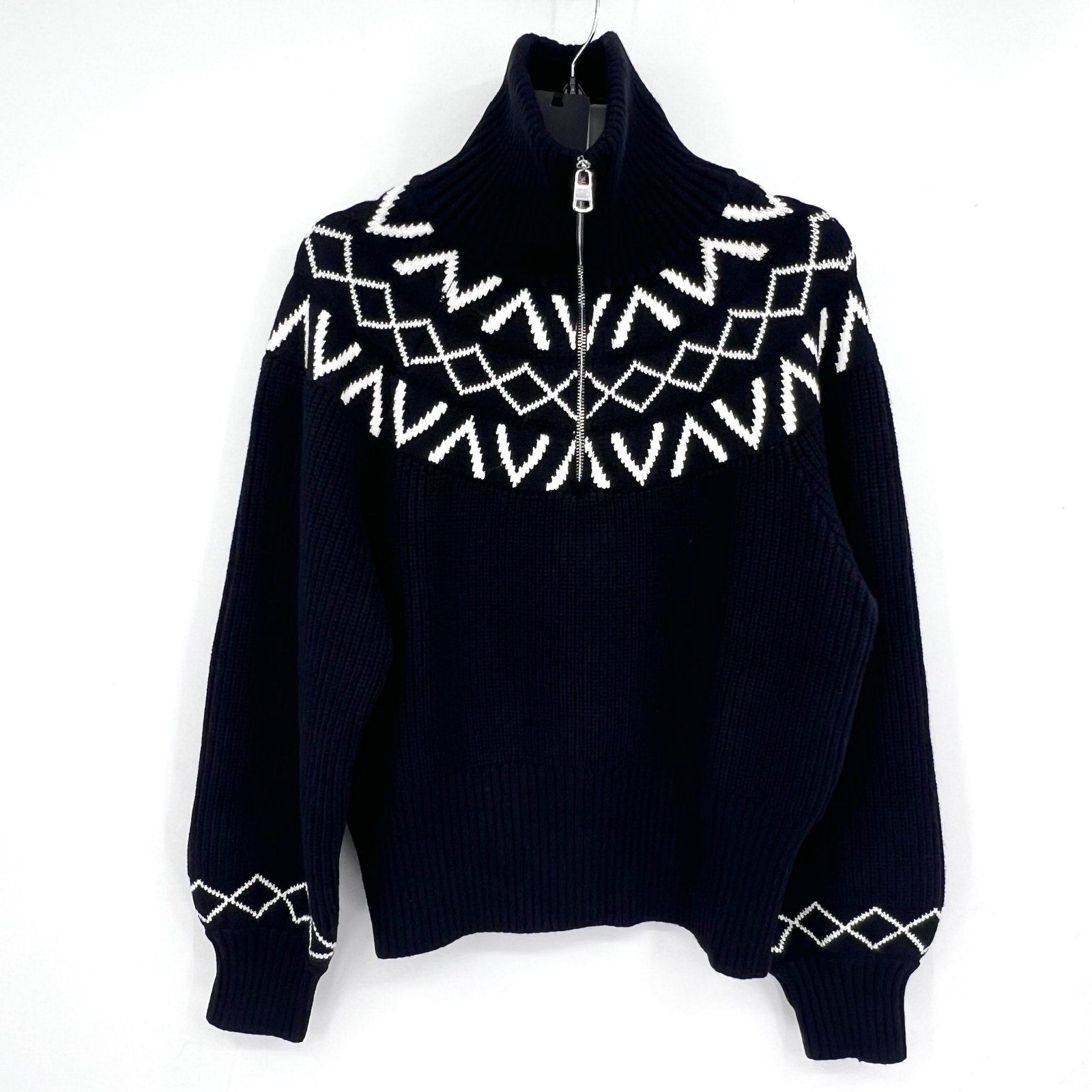 VARLEY Sigrid Fairisle Half-Zip Knit Sweater Medium Black Long Sleeve NWT