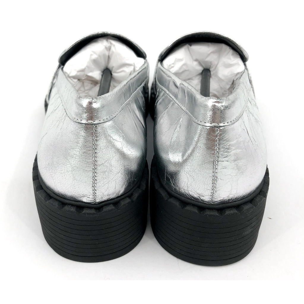 VINCE CAMUTO Womens Echika Loafer Size 8 M Silver Leather Chunky Block Heel NWOB