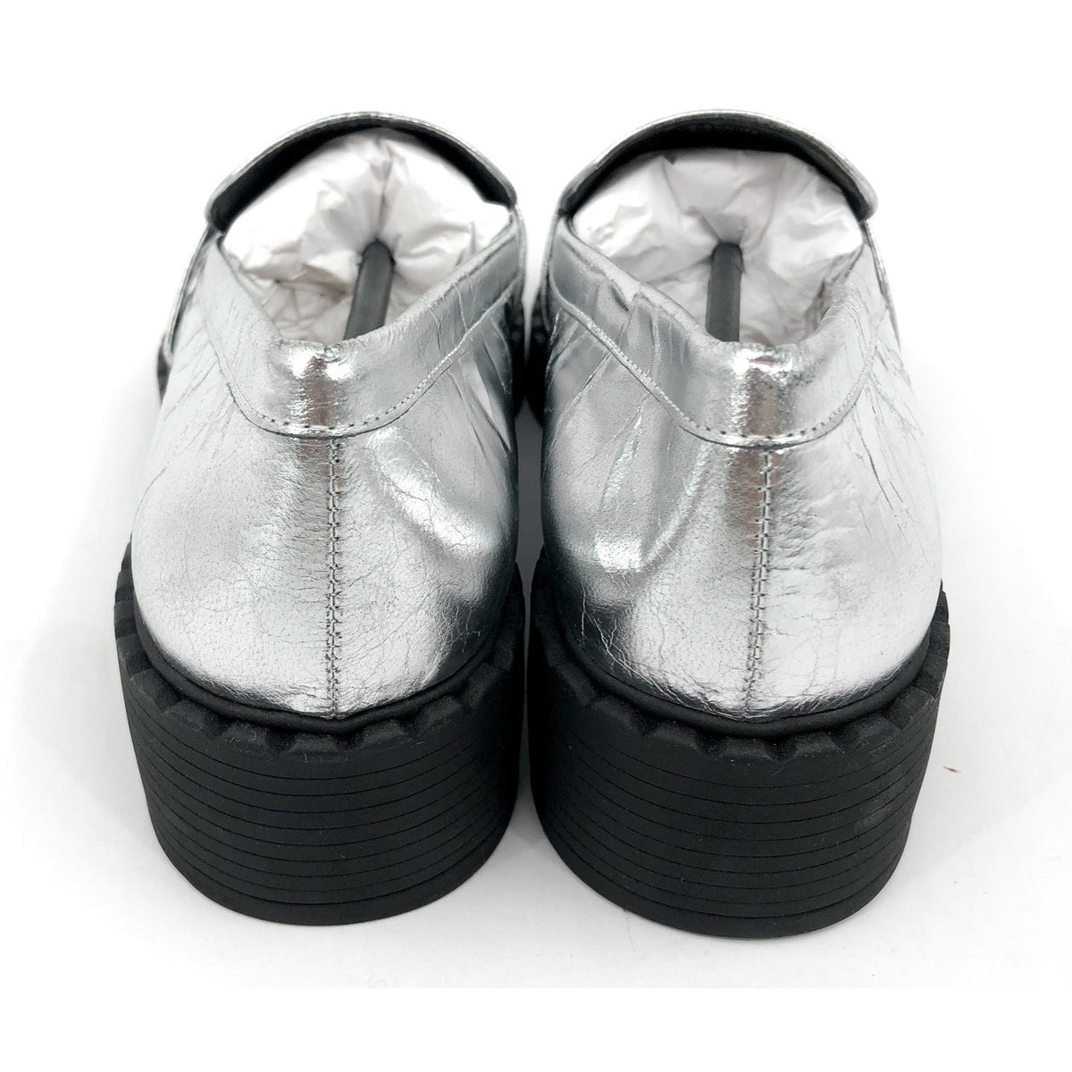 VINCE CAMUTO Womens Echika Loafer Size 8 M Silver Leather Chunky Block Heel NWOB