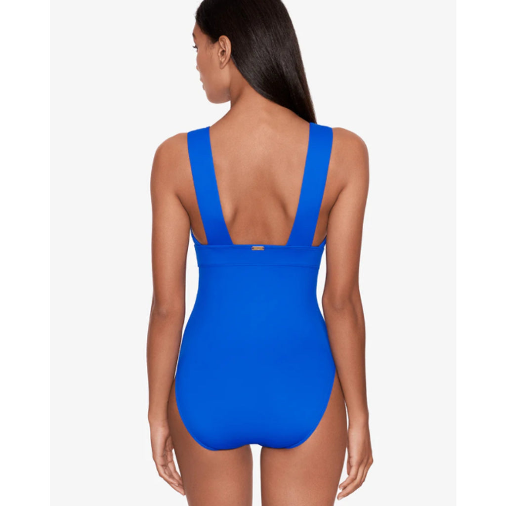 LAUREN RALPH LAUREN V Neck One Piece Swimsuit Sz 14 Royal Blue Beach Club NWT