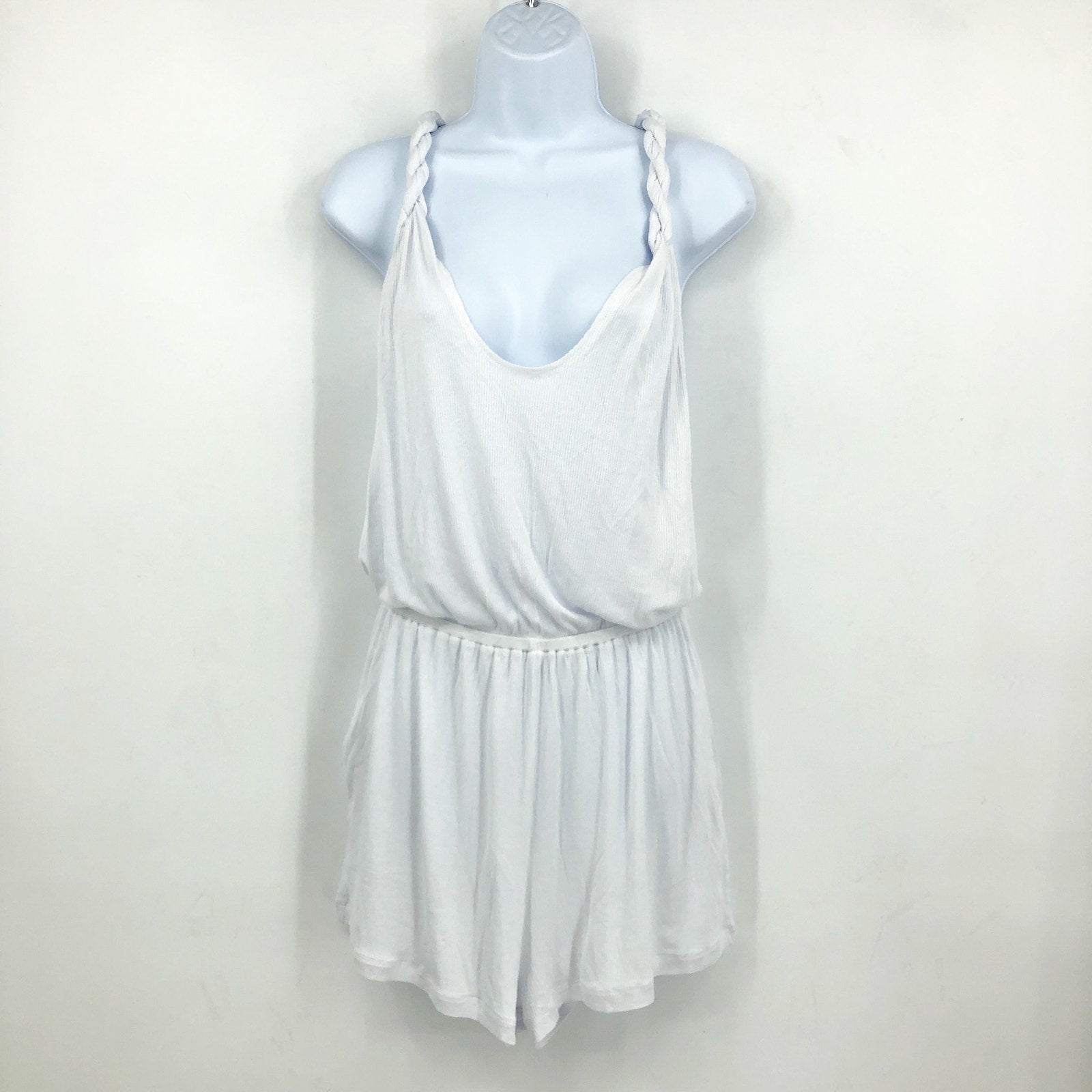 BECCA Women's Mykonos Pull On Romper Beach Cover Ups Medium White Stretch NWT