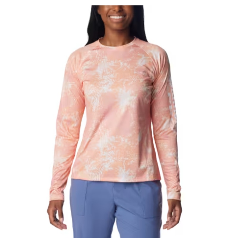COLUMBIA Womens PFG Super Tidal Shirt XS Tiki Pink Print Long-Sleeve NWT