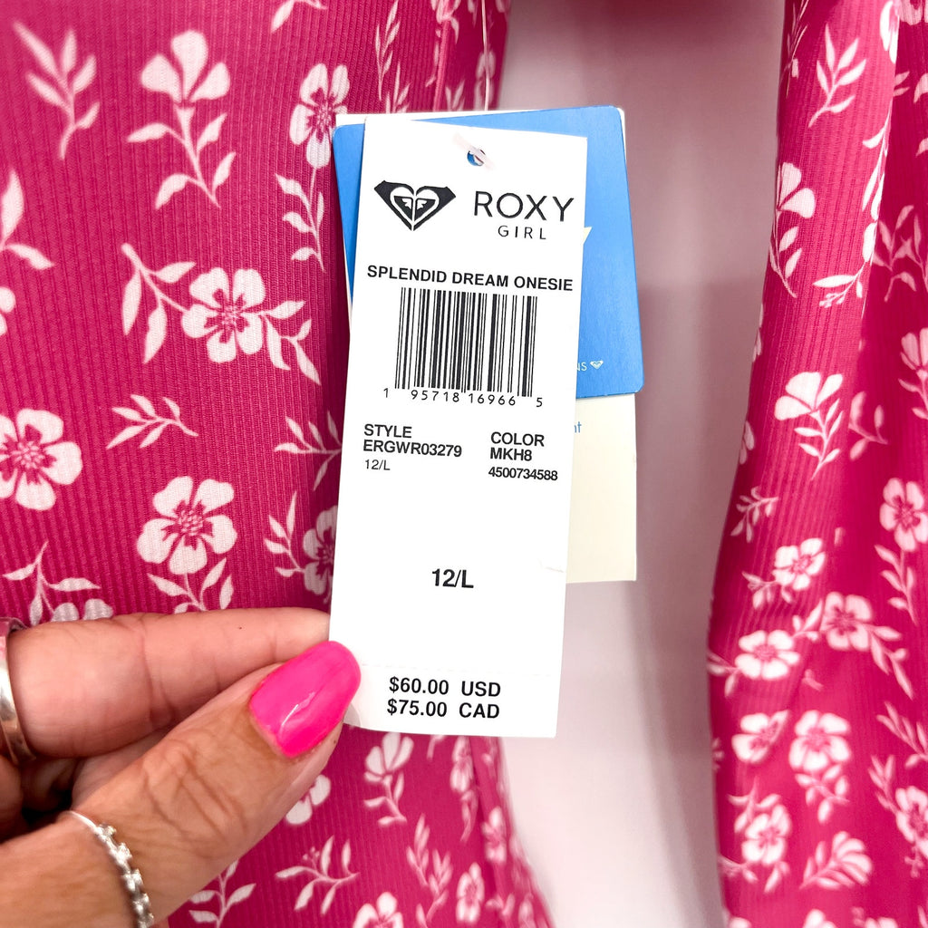 ROXY Girls Splendid Dream Long Sleeve One Piece Swimsuit Large Pink Floral NWT