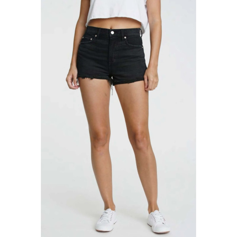 DAZE Women's Troublemaker High Rise Shorts Size 24 Black Backseat Cutoff NWT