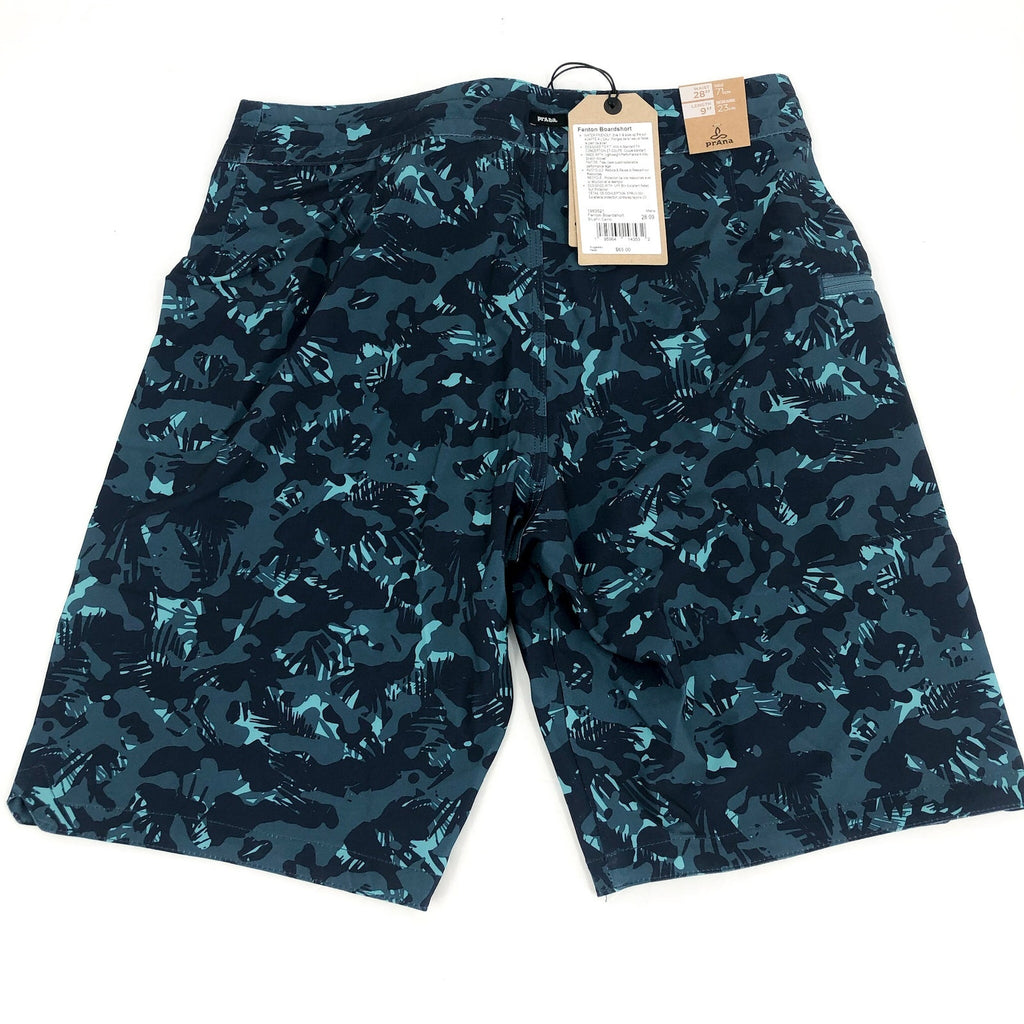 PRANA Men's Fenton Board Short Size 28 XS Bluefin Camo 9" Inseam UPF 50+ NWT