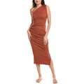 MICHAEL STARS Womens Andrea Midi Dress Small Rustic Orange One Shoulder NWT