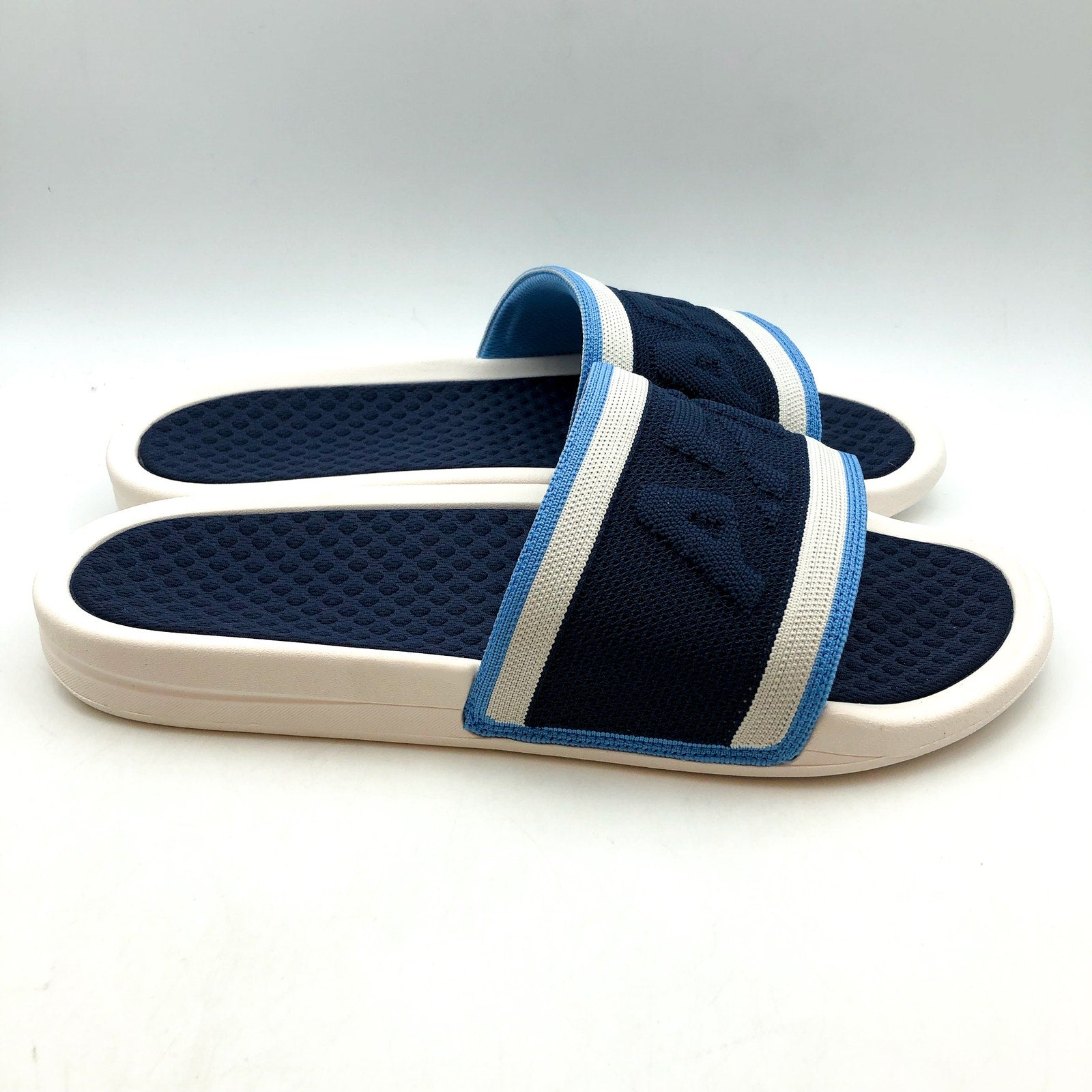 APL Mens Big Logo TechLoom Slide Sandals US 9 EU 42 White Blue Slip On NIB