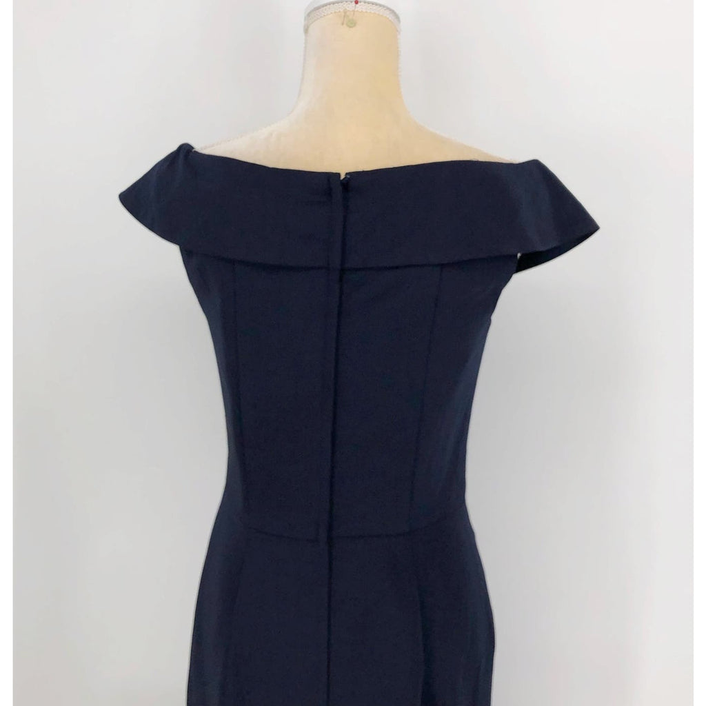 LA FEMME 25206 Jersey Column Gown 2 Navy Blue Off-the-Shoulder Ruched NWOT