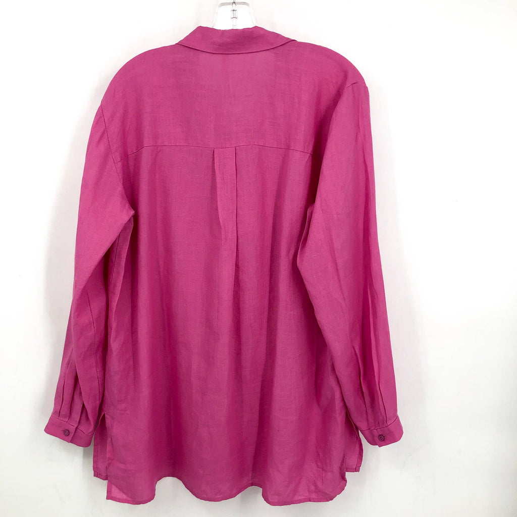 EILEEN FISHER Women's Button-Up Shirt Medium Pink Organic Linen Long Sleeve NWOT
