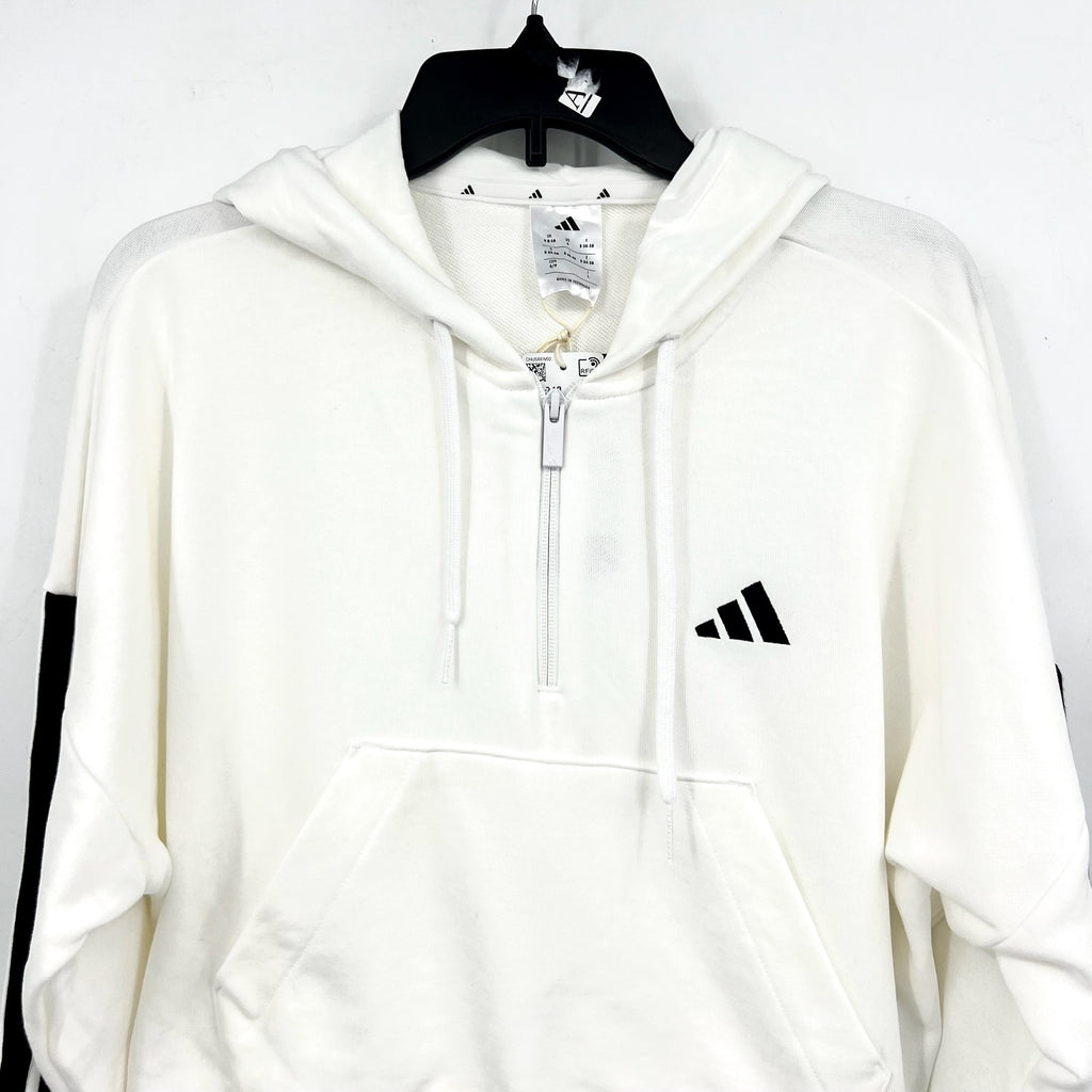 ADIDAS Essentials 3-Stripes French Terry Quarter-Zip Hoodie Small White NWT