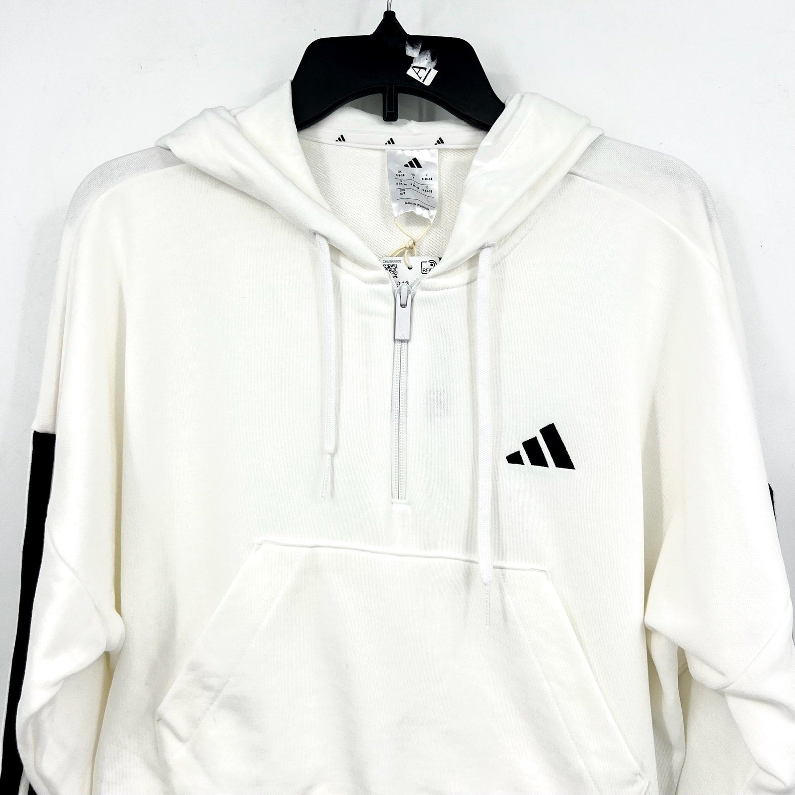 ADIDAS Essentials 3-Stripes French Terry Quarter-Zip Hoodie Small White NWT