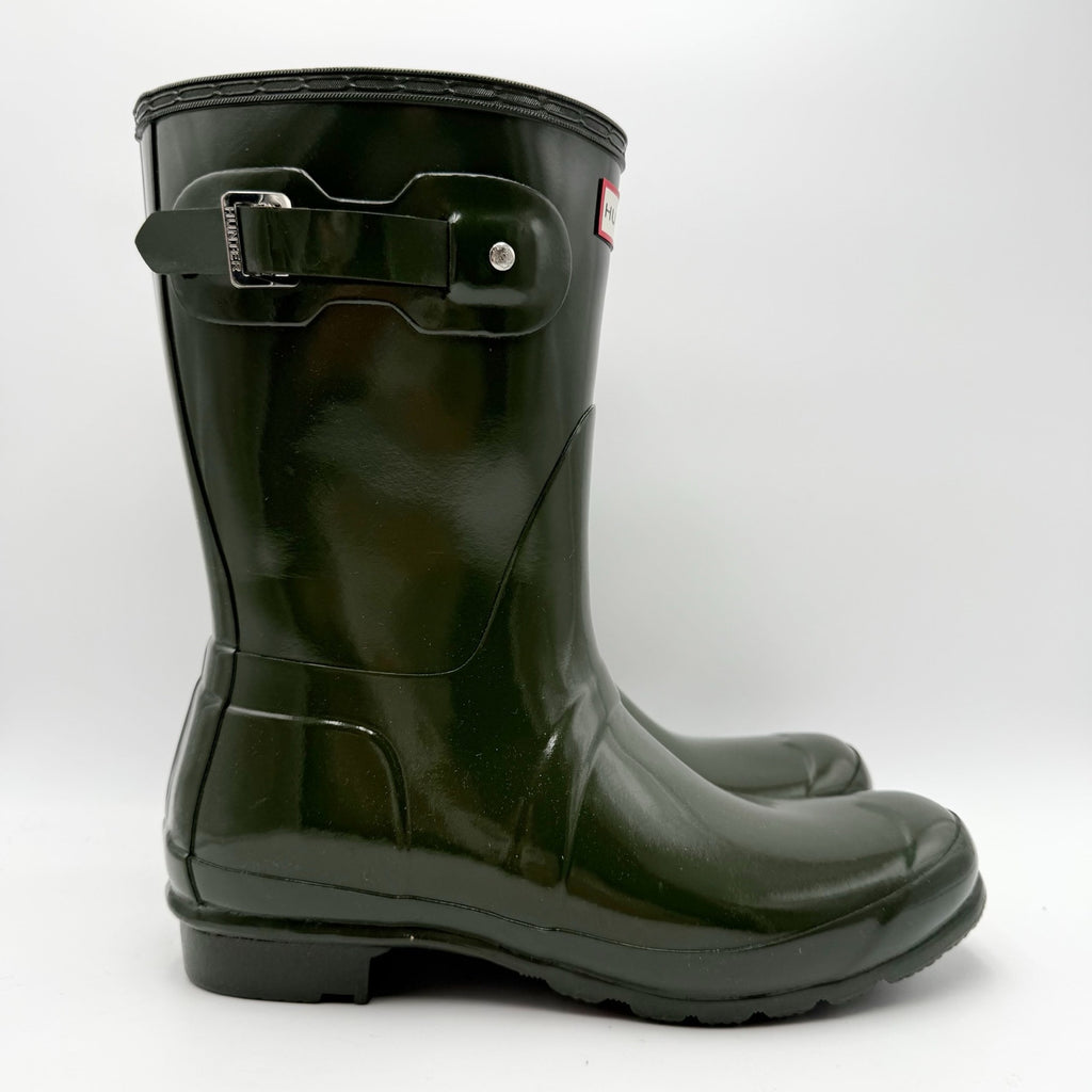 Hunter Womens Original Short Gloss Rain Mid Boot Size 10 Green Waterproof NWOB