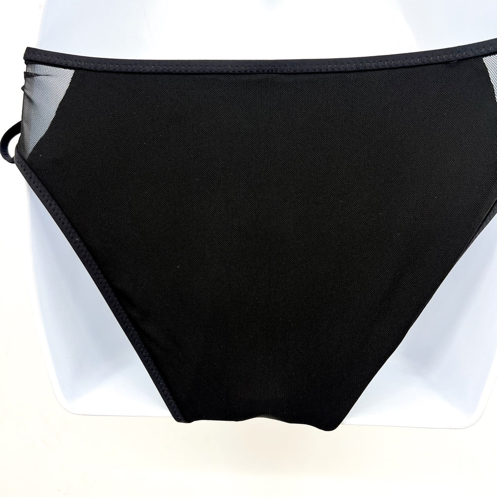 BECCA Women's Muse Side-Tie Bikini Bottoms Large Black Mesh-Inset NWT