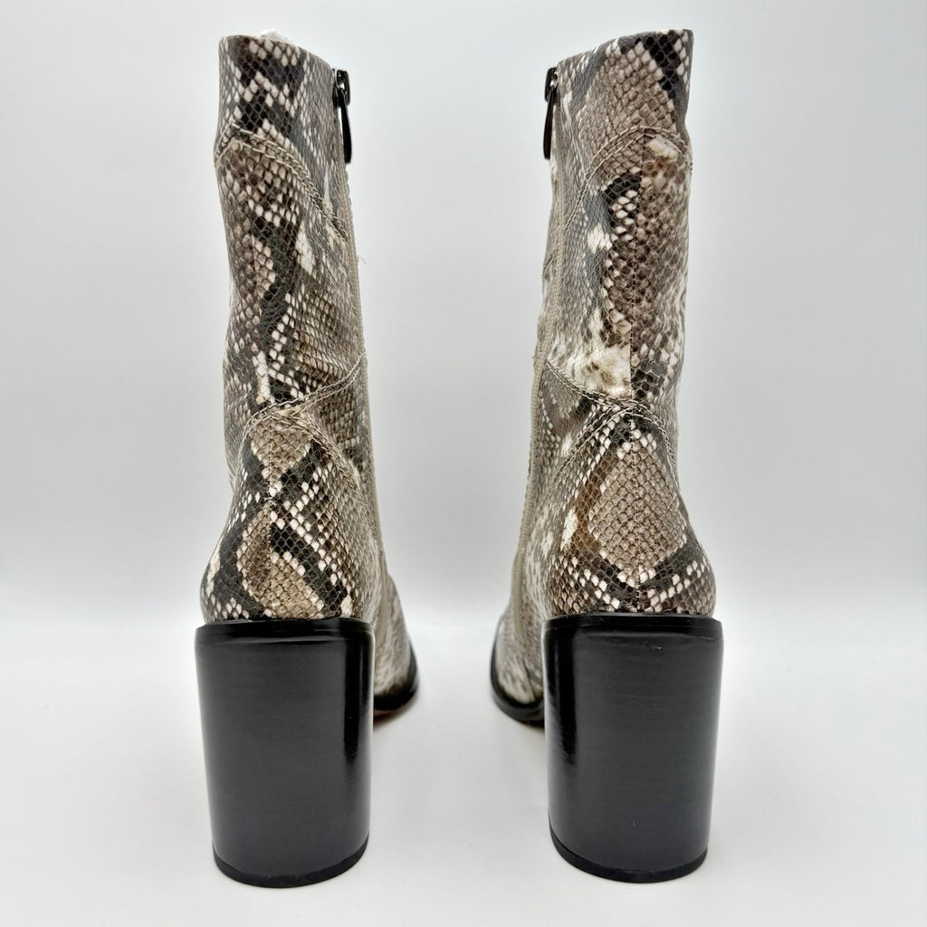 Franco Sarto Womens Stevie Mid Calf Boots Size 8.5 Tan Black Snake Leather NWOB