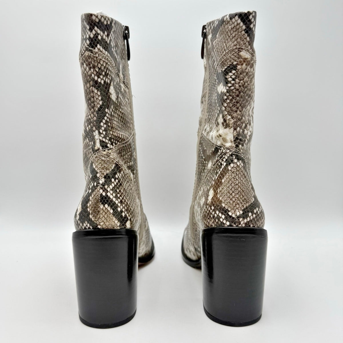 Franco Sarto Womens Stevie Mid Calf Boots Size 8.5 Tan Black Snake Leather NWOB