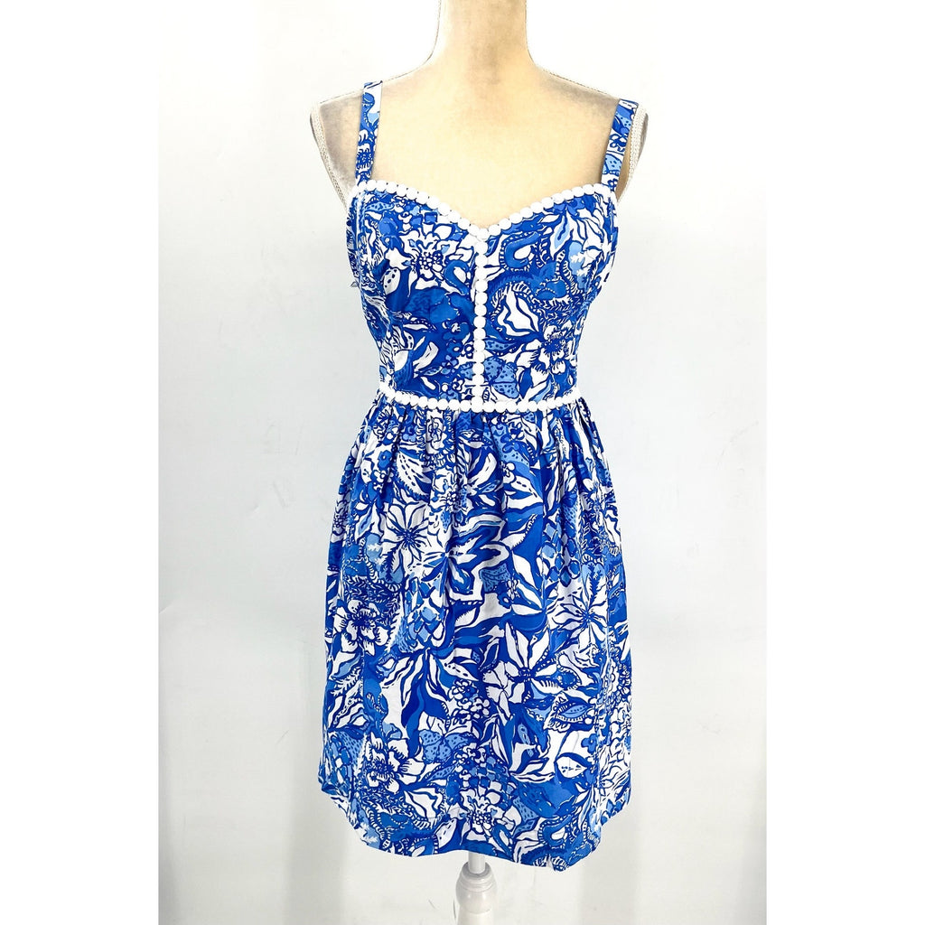 LILLY PULITZER Haylan Cotton Dress Size US 16 Blue Tang Flocking Fabulous NWOT