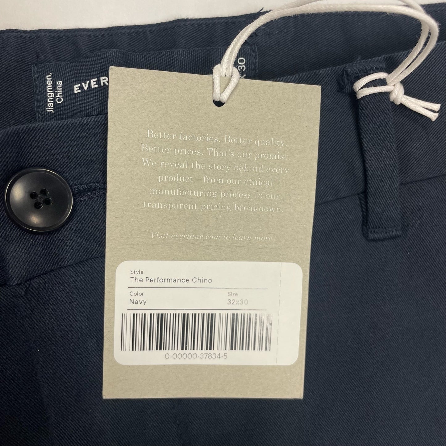 Everlane Mens Uniform Performance Chino Size 32x30 Straight Pant Navy Blue NWT